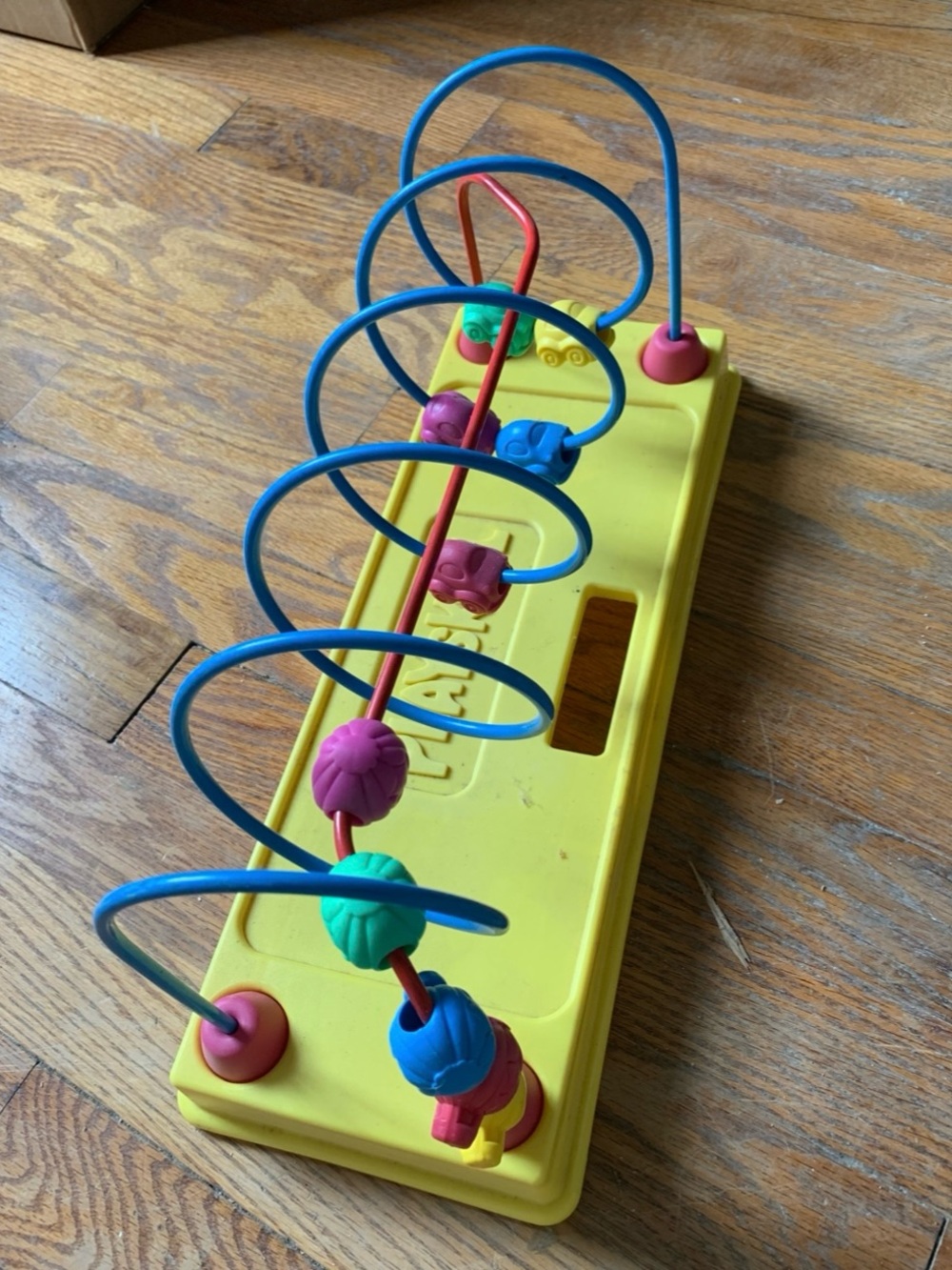 Classic Bead Maze Activity Toy - Yellow Base with Blue, Pink & Green Beads